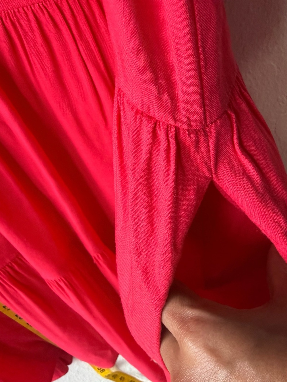 ANTONIO MELANI Linen Hot Pink Flutter Sleeve Tiered Mini Dress size M - Picture 5 of 7